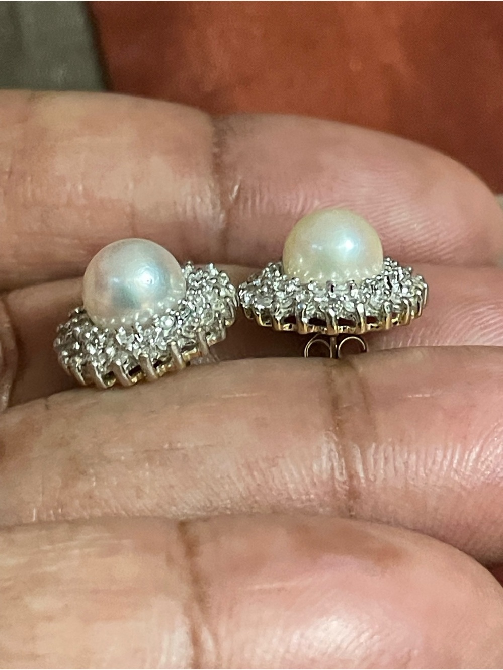 Real! 10kt Gold Diamonds & Pearl Earrings - Picture 3 of 10